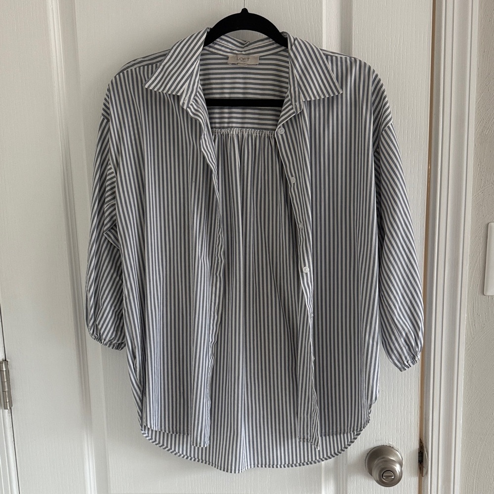 LOFT Blue and White Striped Blouse